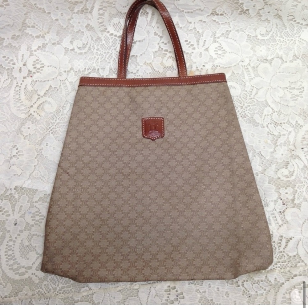 Celine, Paris, Italy Cream Mono Tote Handbag  12in x 11in x 5in